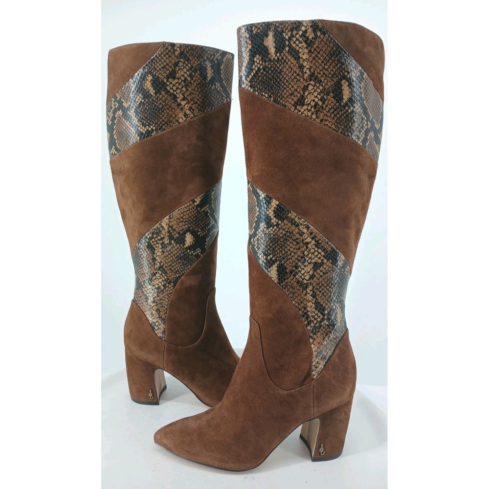 Sam Edelman Hai Boots Womens Size 8 Brown Tan Snake Print Suede  Boots New  C133